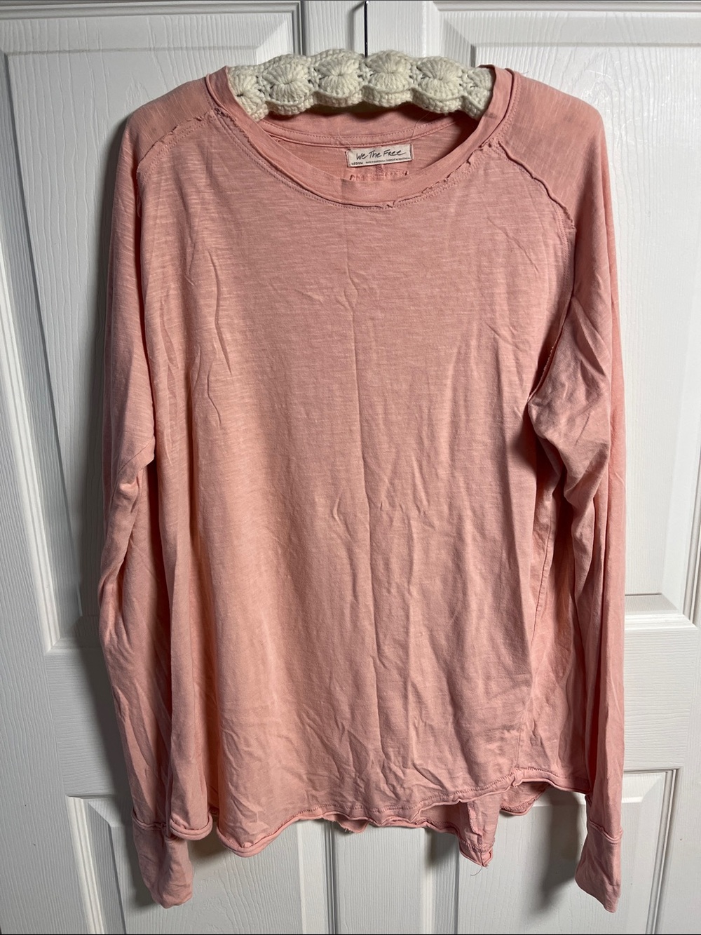 We The Free Long-Sleeve Crewneck Boho Top in Blush Pink